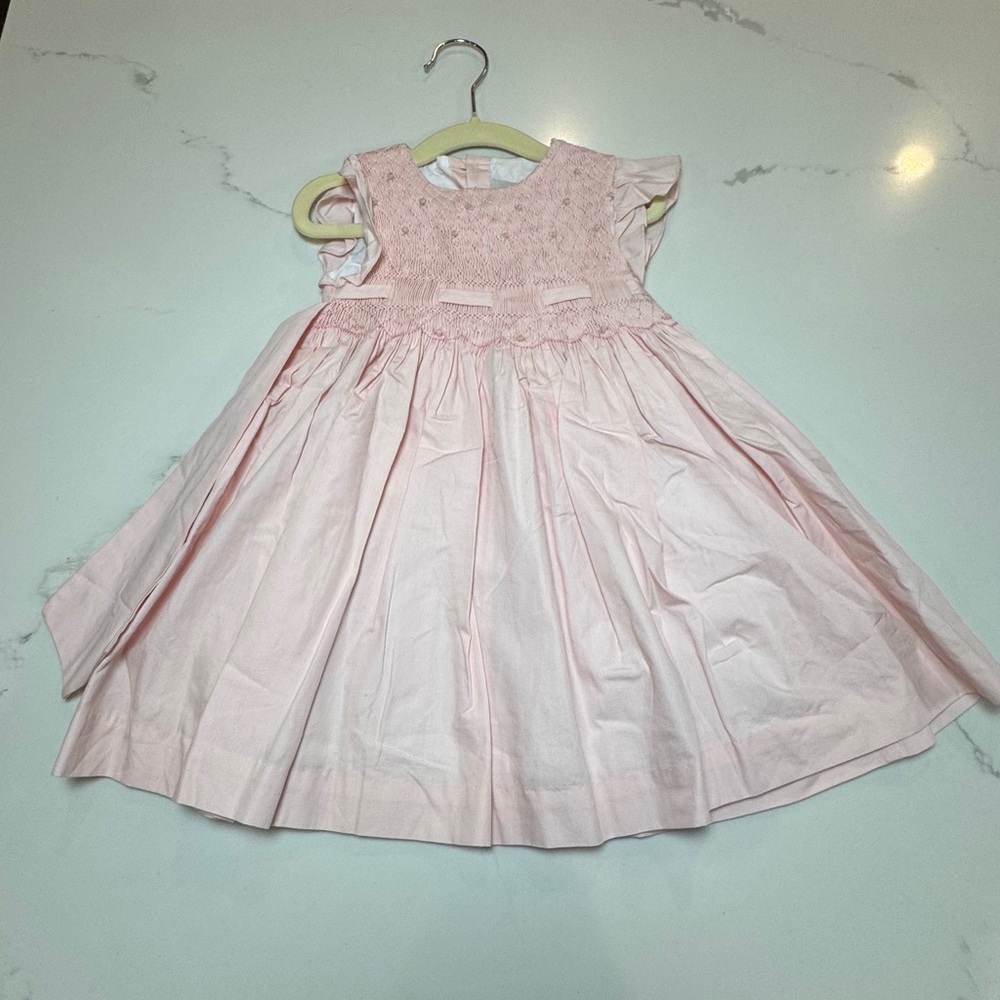 Classic Pink Smocked Girls' Formal Dress